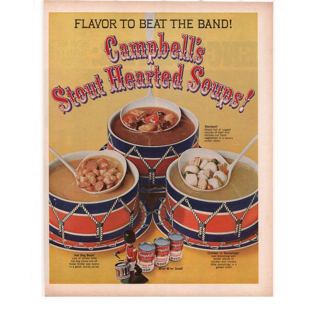 Campbells Soup Magazine Advertisement 1969 Vintage Hot Dog Bean Stockpot Drum